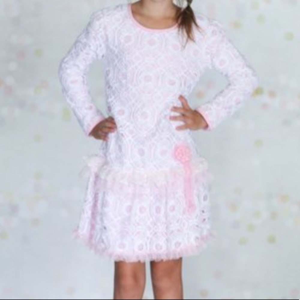 EUC Jelly the Pug - Pink & white lace dress 2t